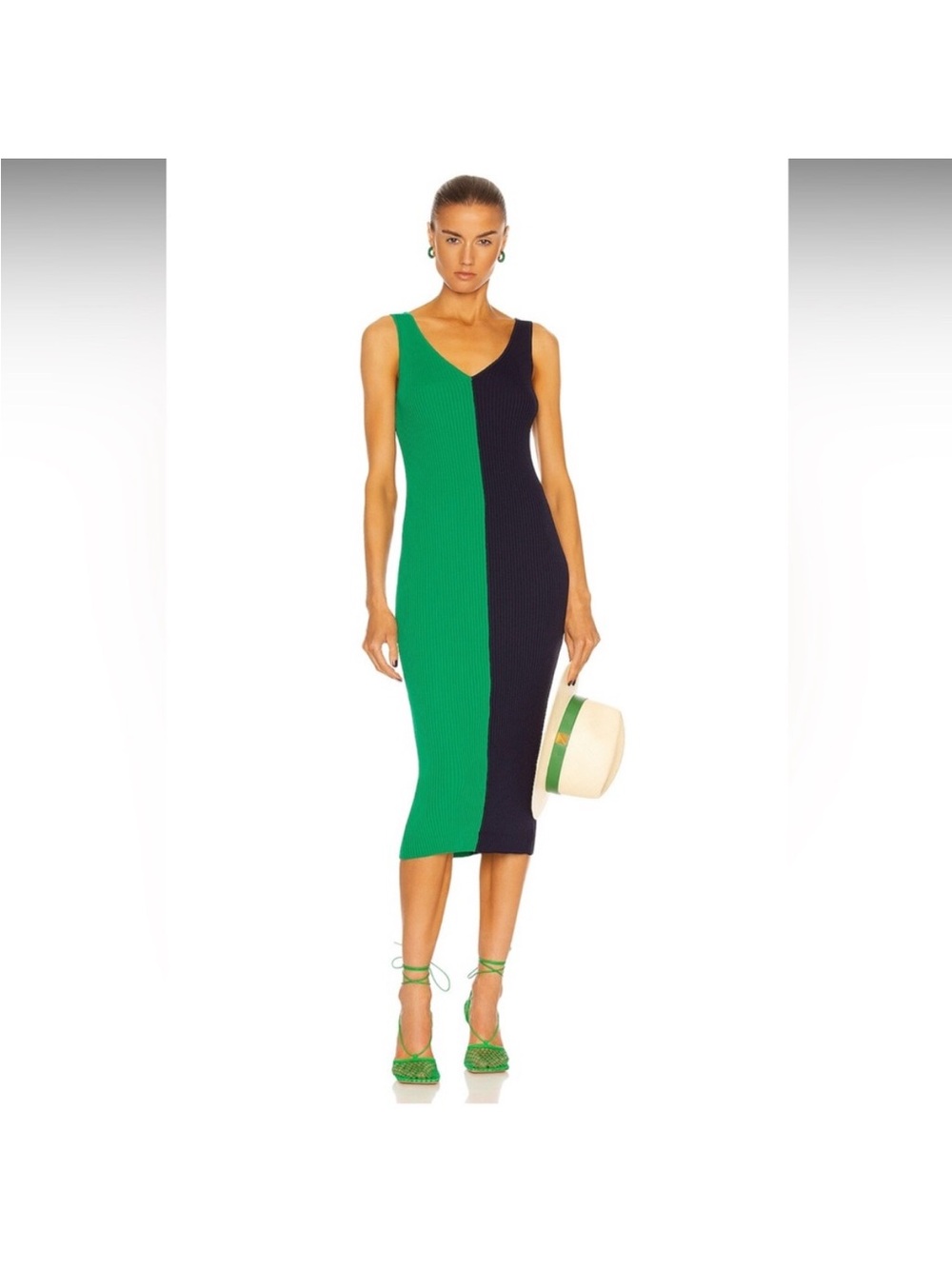 Staud Dana Two Toned Bodycon Midi Dress Small